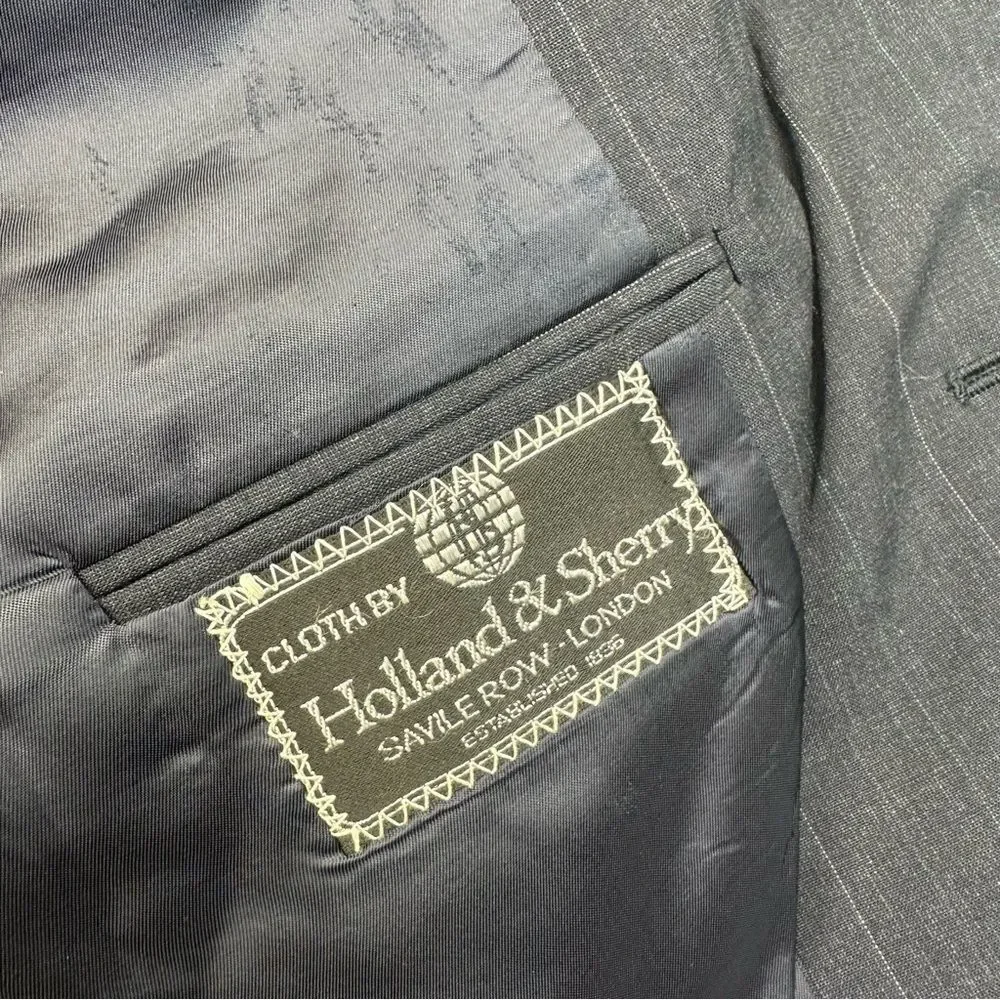Holland & Sherry Savile Row Blazer Mens 42R Blue Bespoke Vintage USA Made Wool